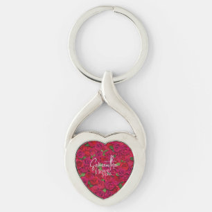 Llavero Rosa Roja Profunda con Nombre Personalizado Te Amo