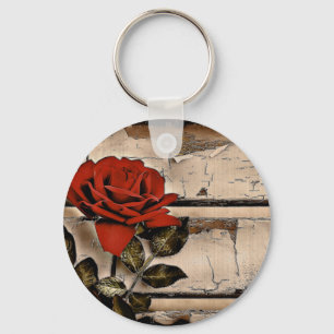 Llavero Rosa Roja Rústica De Madera Rústica De Barn De Gru
