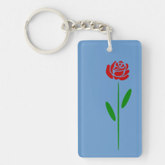Llavero Rosa roja única Art Deco con hojas y tallo verdes