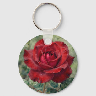 Llavero Rosa Romántica Roja Profunda en Flor