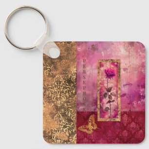 Llavero Rosa rosa caliente grunge estilo floral