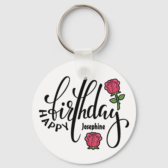 Llavero Rosa rosa de cumpleaños personalizada  (Anverso)