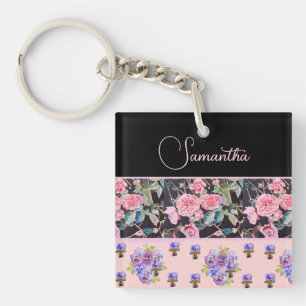 Llavero Rosa Rosa Rosas Acuarela Vintage Personalizable