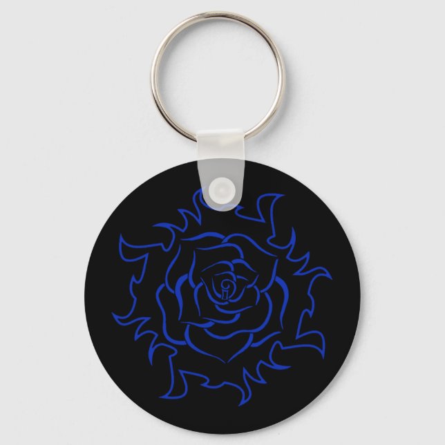 Llavero Rosa Tribal En Keychain Negro Y Azul (Anverso)
