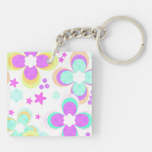 Llavero Rosa, turquesa, floral
