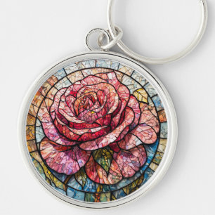 Llavero Rosa Vibrante en Flor rodeada de Detalles Ornament