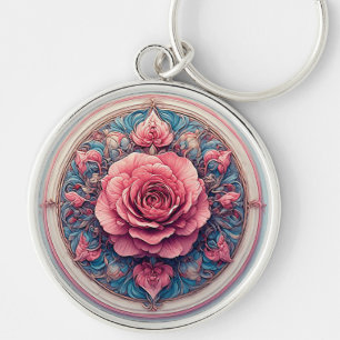 Llavero Rosa Vibrante en Flor rodeada de Detalles Ornament