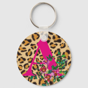Llavero Rosa vintage -estampado de leopardo -monograma
