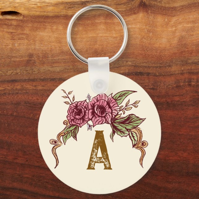 Llavero Rosa Vintage Personalizada (Anverso)