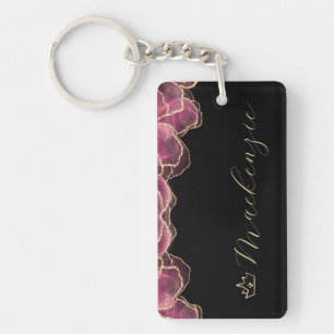 Llavero Rosa y dorado elegante escritura personalizada