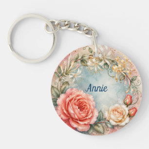 Llavero Rosa y madreselva personalizadas de flor de nacimi