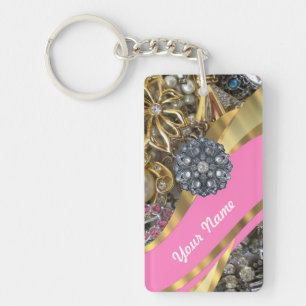 Llavero Rosa y oro bling