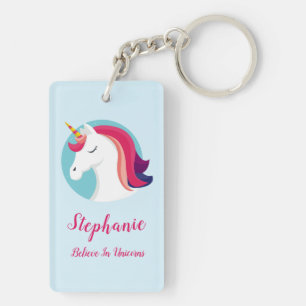 Llavero Rosa y unicornio mágico azul - personalizados