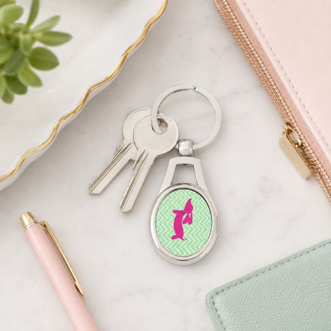 Llavero rosa y verde de dachshund (Dachshund Pink and Green Key Ring)