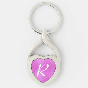 Llavero rosado del corazón del monograma del