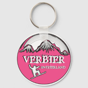 Llavero rosado del snowboarder de Verbier Suiza