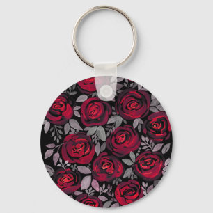 Llavero Rosas acuarelas, rosas rojas sobre negro