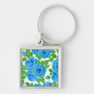 Llavero Rosas azules acuarela patrón transparente