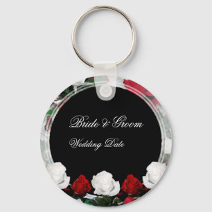 Llavero Rosas blancos y rojos novia y favor 1 de la boda