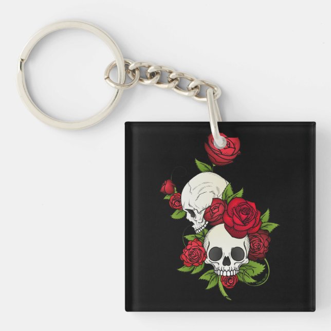 Llavero Rosas de cráneo Día de Muertos (Frente)