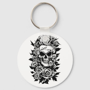 Llavero Rosas de cráneo humanos Gótico dibujo original de 