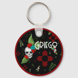 Llavero Rosas de cráneo Zia Sun Greenery Nuevo México Negr