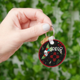 Llavero Rosas de cráneo Zia Sun Greenery Nuevo México Negr
