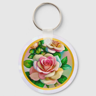 Llavero Rosas de Elegancia Rosa y Amarillo Acuarela Pastel