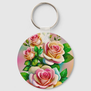 Llavero Rosas de Elegancia Rosa y Amarillo Acuarela Pastel