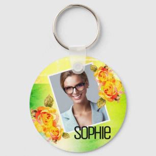 Llavero Rosas de Flores Verdes Florales en acuarela