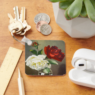 Llavero Rosas de jardín antiguas en un jarrón de vidrio