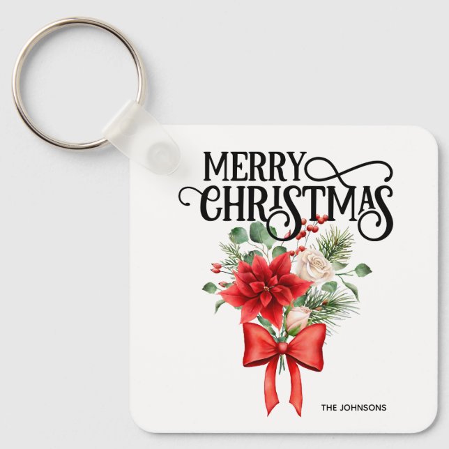Llavero Rosas de Poinsettia Navidades Flores Bouquet (Anverso)