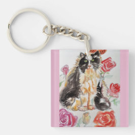 Llavero Rosas De Tuxedo Cat Cute Flores Gatos Rosa De Acua