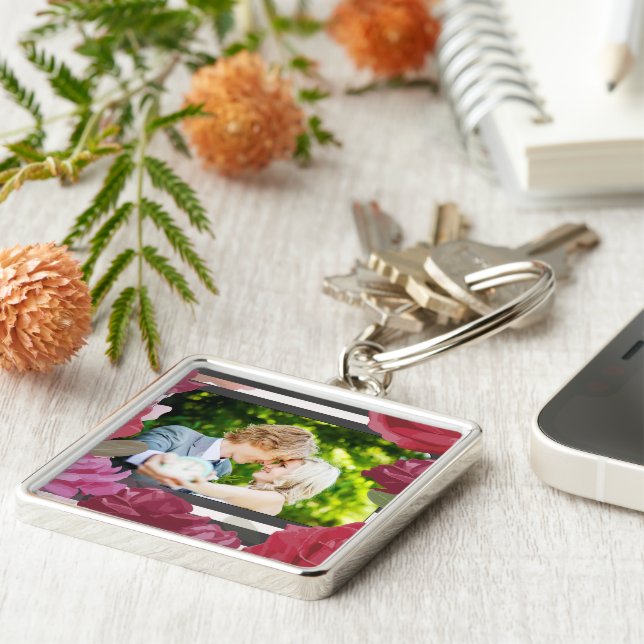 Llavero Rosas del Aniversario boda, franjas, foto Personal (Lado)