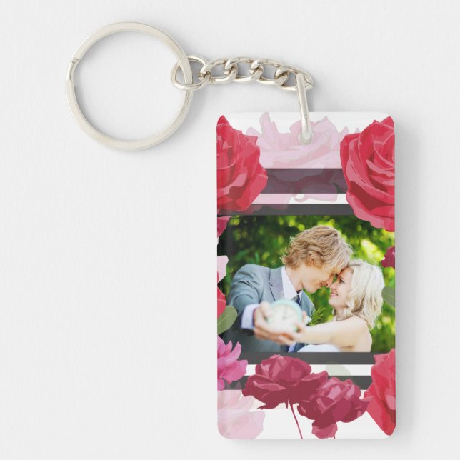 Llavero Rosas del Aniversario boda, franjas, foto Personal (Frente)