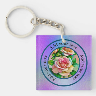Llavero Rosas Elegancia Rosa y Amarillo Acuarela Pastel K