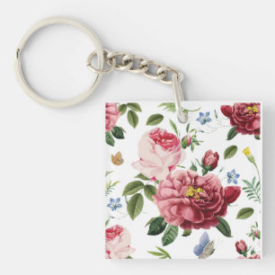 Llavero Rosas Inglesas Románticas Elegantes Vintage Rosa