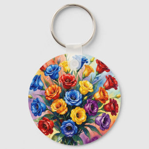 Llavero Rosas Lisianthus Acuarela Multicolor Vibrante