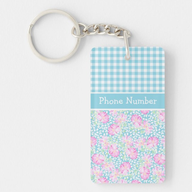 Llavero Rosas, mariposas, Personalizado de Gingham Keychai (Frente)