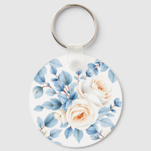 Llavero Rosas Melocotón Polvo Azul Eucalipto Patrón