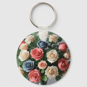 Llavero Rosas pasteles de marfil, rosa, azul Keychain