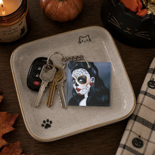 Llavero Rosas Rojas Elegantes Calavera Gótica Mujer