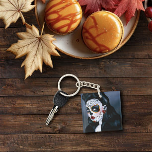 Llavero Rosas Rojas Elegantes Cráneo de Azúcar Gótico Muje