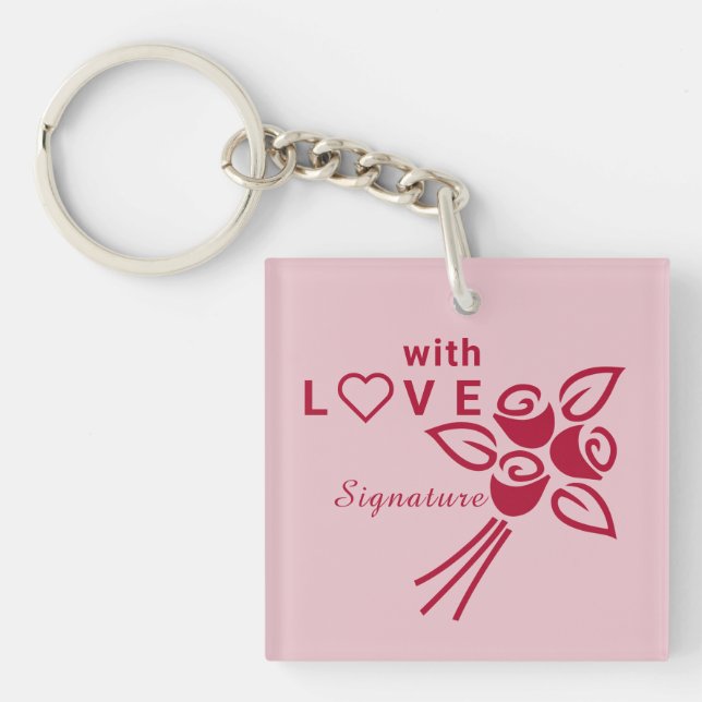 Llavero Rosas rojas personalizadas "Con L ❤️ VE" (Frente)