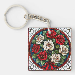 Llavero Rosas Rojas Y Blancas Con Detalles Intrincados