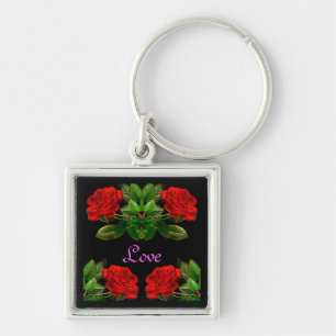 Llavero Rosas rojos en diseño abstracto floral del
