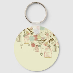 Llavero Rosas románticos, pájaros, birdcages, vintage