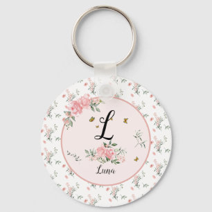 Llavero Rosas rosadas elegantes acuarela con mariposas