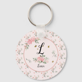 Llavero Rosas rosadas elegantes al acuarela con mariposas