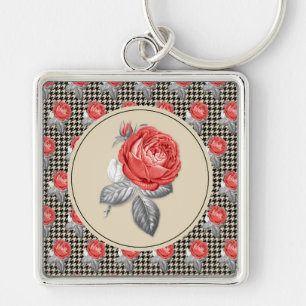 Llavero Rosas rosadas vintage y patrón de dientes de perro